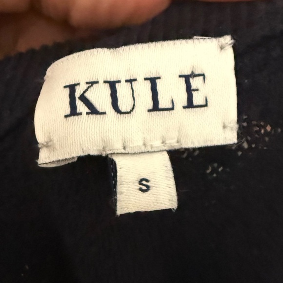 Kule Navy Blue Cashmere Blend Crewneck Sweater Rainbow Striped Cuff Size Small - Picture 8 of 8